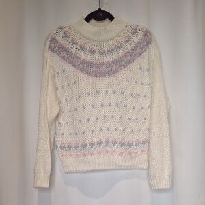 JJ. Fargo Vintage Women's Fair Isle Cream and Pastel Sweater Size M